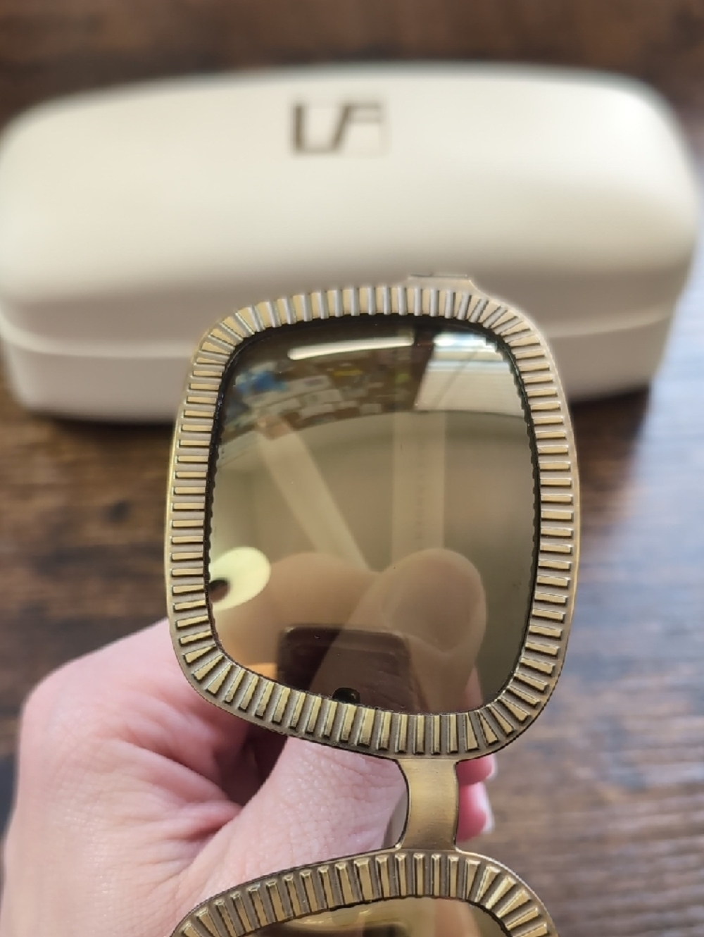 Linda Farrow x Alexander Wang Zipper Trim Square Sunglasses in Antique Brass - Picture 3 of 12